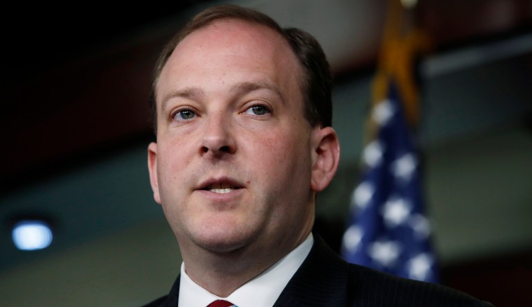 Rep. Lee Zeldin, R-N.Y., speaks during a news conference with other House members on Capitol Hill in Washington.