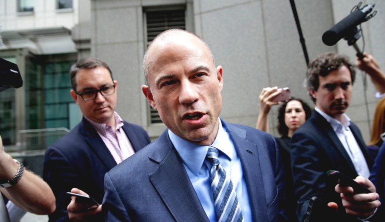 Michael Avenatti, attorney for Stormy Daniels, talks to reporters as he leaves court in New York.