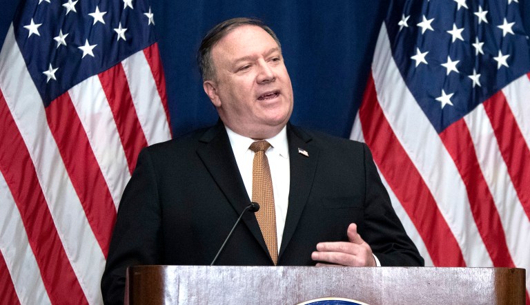 U.S. Secretary of State Mike Pompeo speaks during a news conference.