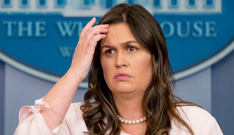 White House press secretary Sarah Huckabee Sanders listens to a question during the daily press briefing at the White House.