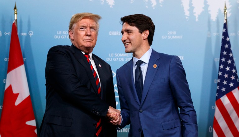 President Trump meets with Canadian Prime Minister Justin Trudeau during the G-7 summit, June 8, 2018, in Charlevoix, Canada.