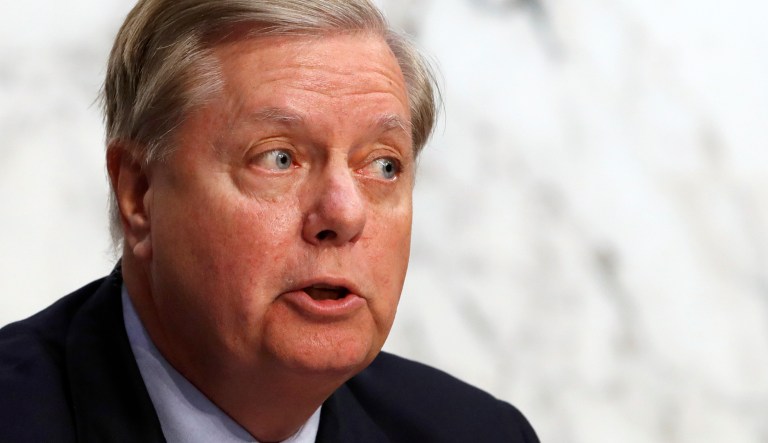 Sen. Lindsey Graham, R-S.C., asks a question during a hearing with Department of Justice Inspector General Michael Horowitz and FBI Director Christopher Wray, during a hearing of the Senate Judiciary Committee to examine Horowitz's report of the FBI's Clinton email probe, on Capitol Hill, Monday, June 18, 2018 in Washington. 