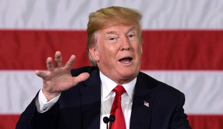 President Trump speaks during a roundtable discussion.