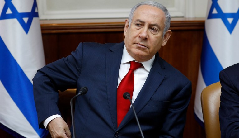 Israeli Prime Minister Benjamin Netanyahu chairs the weekly cabinet meeting at his Jerusalem office, Sunday, June 24, 2018.