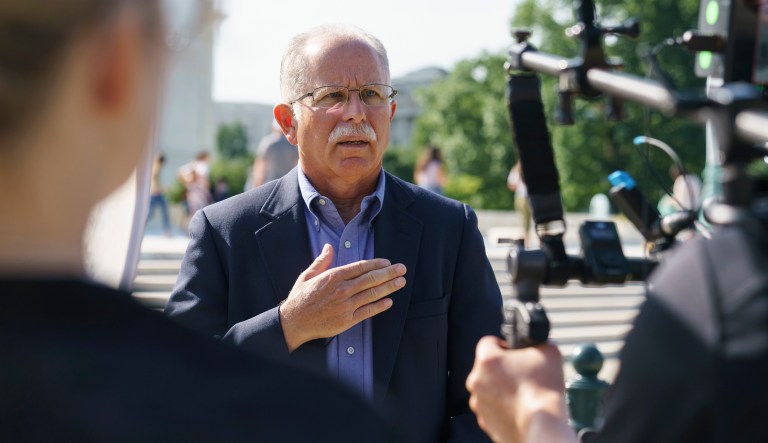 Illinois government worker Mark Janus talks during an interview before walking into the Supreme Court on Capitol Hill in Washington on June 26, 2018.