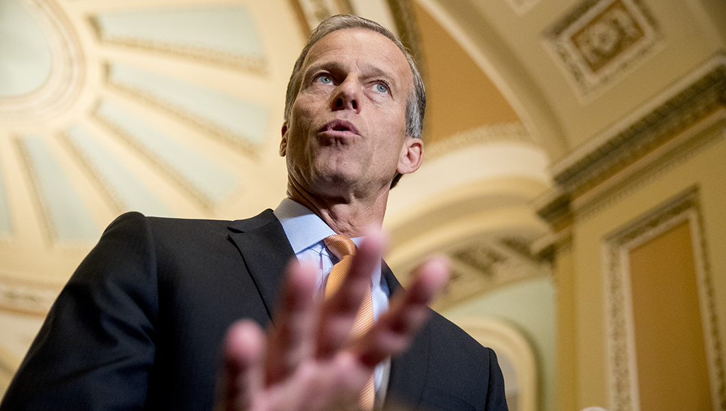 Sen. John Thune, R-S.D., speaks to the media.