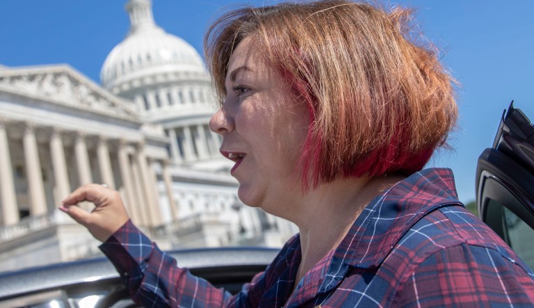 Rep. Linda Sanchez, D- Calif., the vice chair of the House Democratic Caucus, pauses for a reporter's question on Capitol Hill in Washington, Wednesday, July 18, 2018. Sanchez has said she will seek the top position in the caucus after current chairman, Rep. Joe Crowley, D-N.Y., lost his primary race to Alexandria Ocasio-Cortez. 
