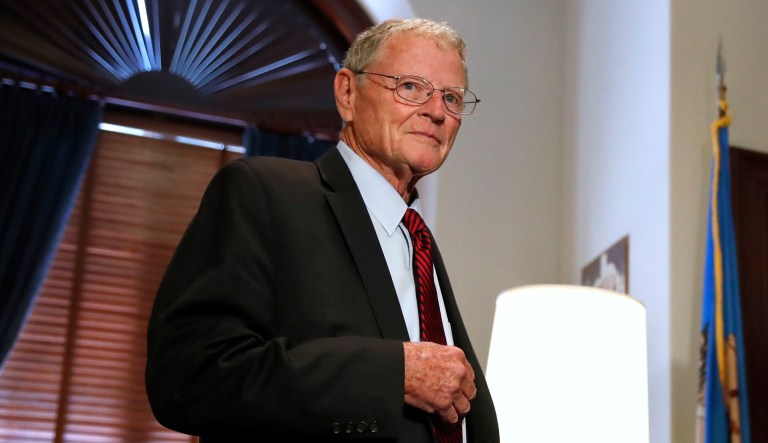 Sen. Jim Inhofe, R-Okla., stands in his office, July 26, 2018, on Capitol Hill in Washington.
