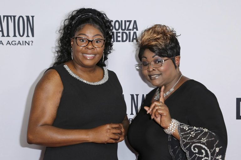 Lynnette Hardaway, left, and Rochelle Richardson a.k.a. Diamond and Silk arrive at the LA Premiere of "Death of a Nation" at the Regal Cinemas at L.A. Live on Monday, July 31, 2018, in Los Angeles.