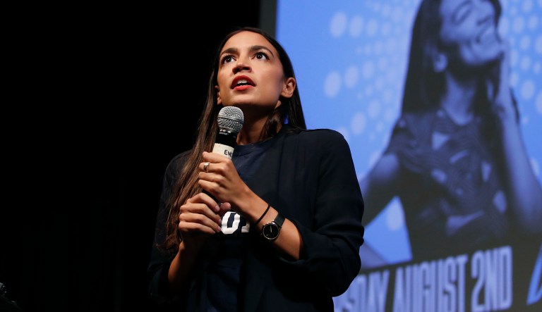Alexandria Ocasio-Cortez, a winner of a Democratic Congressional primary in New York, addresses supporters at a fundraiser Thursday, Aug. 2, 2018, in Los Angeles.