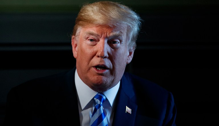 President Donald Trump speaks as he meets with state leaders about prison reform, Thursday, Aug. 9, 2018, at Trump National Golf Club in Bedminster, N.J. 