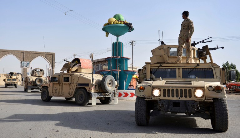Afghan Security personnel petrol in the city of Ghazni province west of Kabul, Afghanistan.