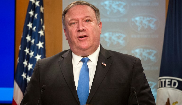 Secretary of State Mike Pompeo announces the creation of the Iran Action Group at the State Department, in Washington, Thursday, Aug. 16, 2018.