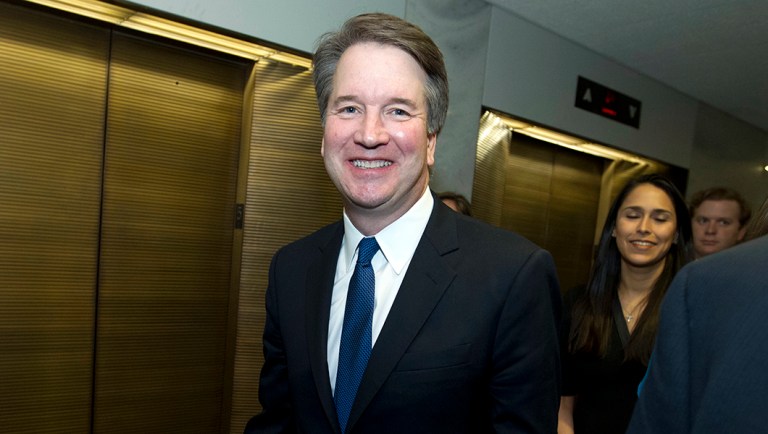 Supreme Court nominee Judge Brett Kavanaugh leaves an office on Capitol Hill.