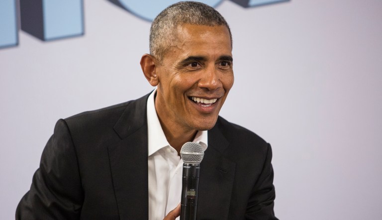 Former President Barack Obama meets with stakeholders and community members at the Obama Foundation's headquarters in Hyde Park, Tuesday, Aug. 28, 2018. The meeting was called to provide an update on the Obama Center's programming and a chance for the former president to thank the pre-selected group of community members.