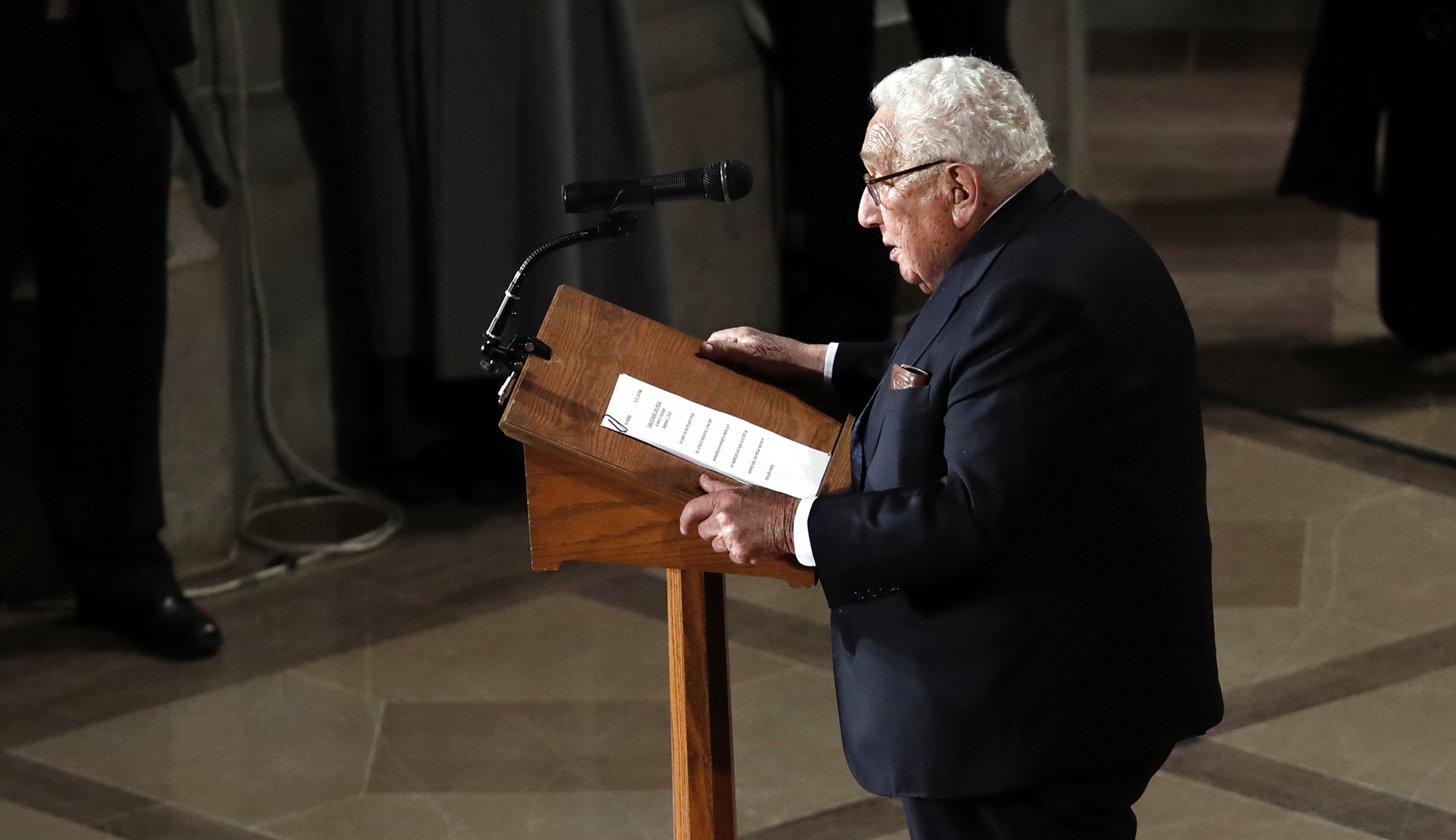 Former Secretary of State Henry Kissinger speaks at a memorial service for Sen. John McCain, R-Ariz., at Washington National Cathedral in Washington, Saturday, Sept. 1, 2018.