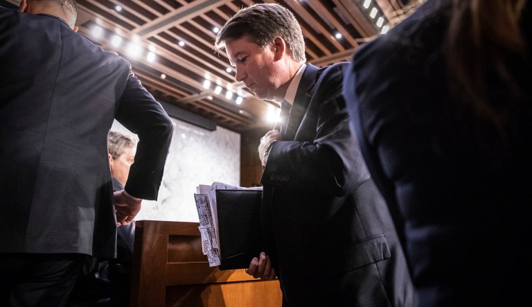 Brett Kavanaugh, President Donald Trump's Supreme Court nominee takes a break in the late afternoon as he appears before the Senate Judiciary Committee for the second day of his confirmation hearing, on Capitol Hill in Washington, Wednesday, Sept. 5, 2018.
