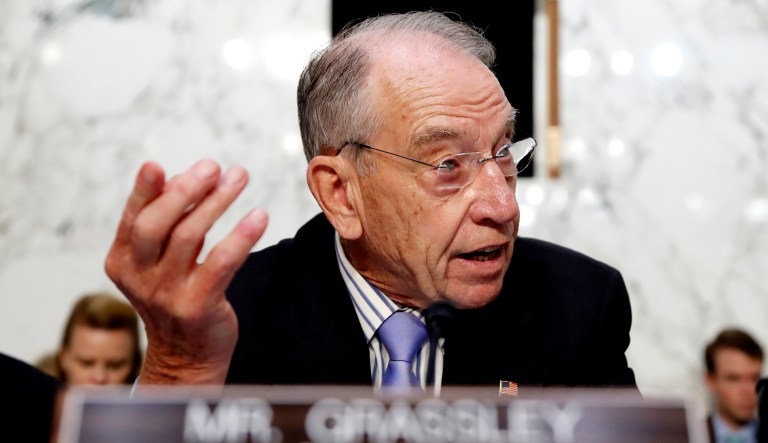 Senate Judiciary Committee Chairman Chuck Grassley speaks as President Trump's Supreme Court nominee, Brett Kavanaugh, testifies before the Senate Judiciary Committee on Capitol Hill in Washington on Sept. 6, 2018, for the third day of his confirmation to replace retired Justice Anthony Kennedy. 