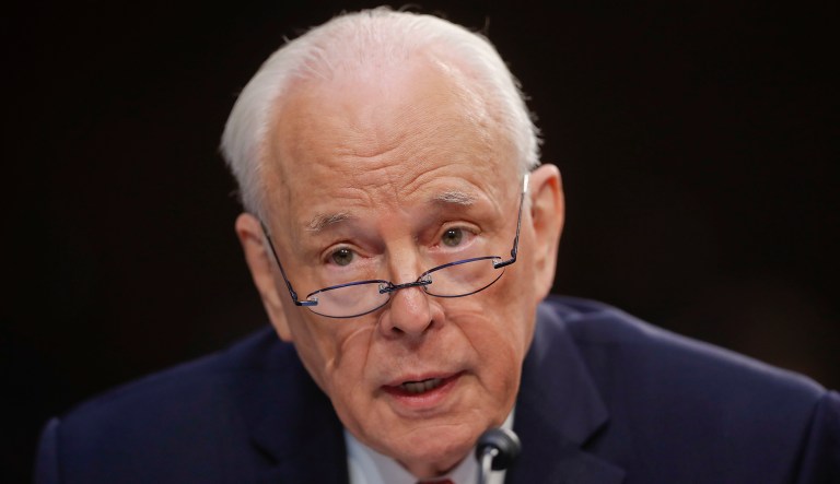 John Dean, former Counsel to the President President Richard M. Nixon, makes opening remarks while appearing before the Senate Judiciary Committee during the final stage of the confirmation hearing for President Donald Trump's Supreme Court nominee, Brett Kavanaugh, on Capitol Hill in Washington, Friday, Sept. 7, 2018.