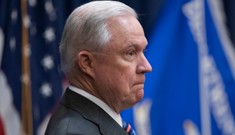 Attorney General Jeff Sessions outlines Trump administration policies as he speaks to new immigration judges, in Falls Church, Va., Monday, Sept. 10, 2018. Immigration judges work for the Justice Department and are not part of the Judicial branch of government.