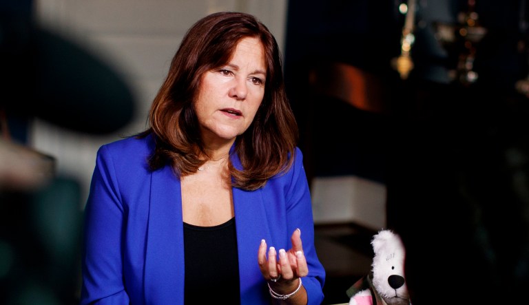 Karen Pence speaks during an interview with The Associated Press at the Vice President's residence, the Naval Observatory, in Washington, D.C.