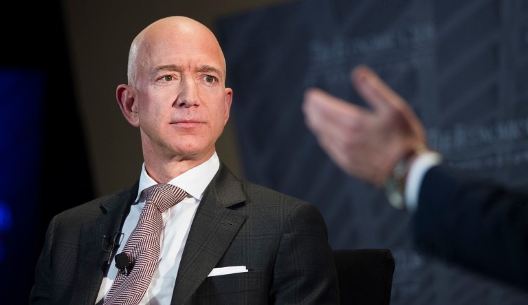 Jeff Bezos, Amazon founder and CEO, speaks at the Economic Club of Washington's Milestone Celebration in Washington, Sept. 13, 2018.