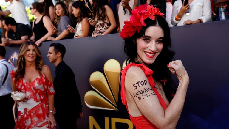 Sarah Sophie Flicker arrives at the 70th Primetime Emmy Awards at the Microsoft Theater in Los Angeles.