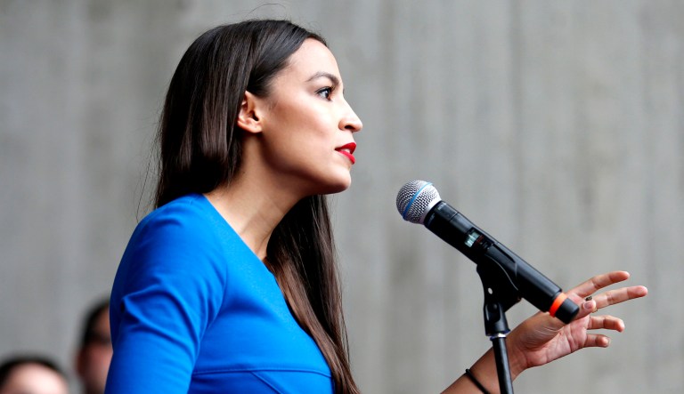 Alexandria Ocasio-Cortez, Democratic candidate for the 14th Congressional District of New York, speaks during a rally in Boston.