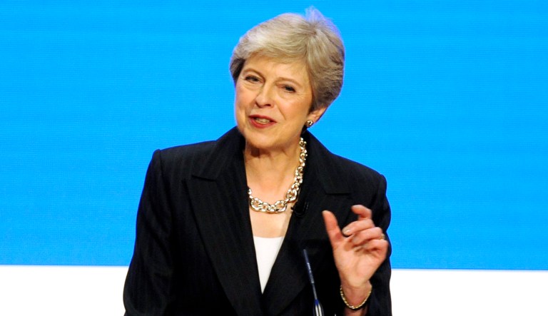 Conservative Party Leader and Prime Minister Theresa May addresses delegates.