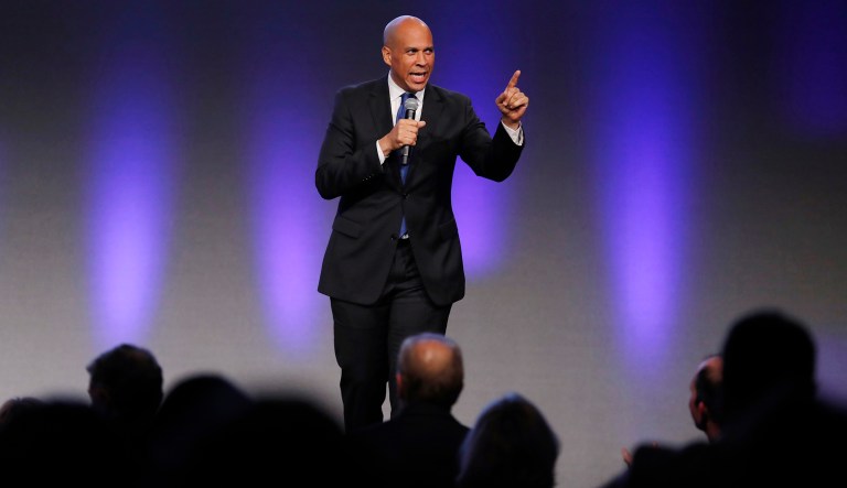 U.S. Sen. Cory Booker, D-N.J., speaks during the Iowa Democratic Party's annual Fall Gala, Saturday, Oct. 6, 2018, in Des Moines, Iowa.