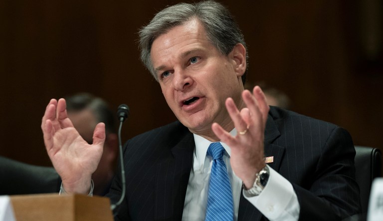 FBI Director Christopher A. Wray, testifies during a hearing of the Senate Committee on Homeland Security & Governmental Affairs, on Capitol Hill, Wednesday, Oct. 10, 2018 in Washington.  Wray says the FBIâs background investigation of new Supreme Court Justice Brett Kavanaugh was limited in scope but that the âusual process was followed.â