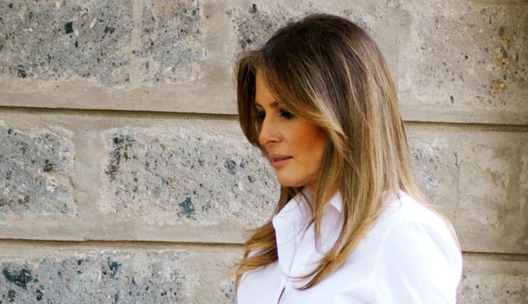 First lady Melania Trump appears during a visit to the Nest Orphanage in Limuru, Kenya.