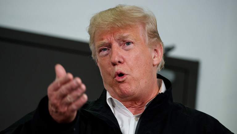 President Trump speaks during a briefing with state and local officials.