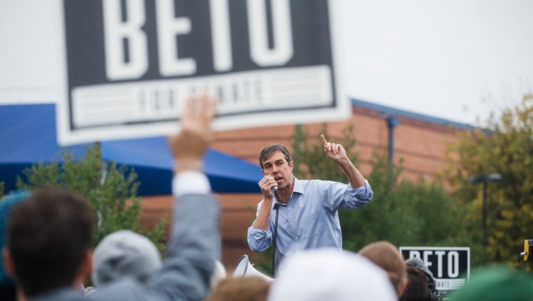 Beto O'Rourke, the 2018 Democratic Candidate for U.S. Senate in Texas, speaks during a pop-up 'Vote with Beto' event.