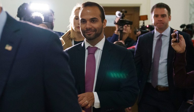 George Papadopoulos, the former Trump campaign adviser who triggered the Russia investigation, arrives for his first appearance before congressional investigators, on Capitol Hill in Washington, Thursday, Oct. 25, 2018.