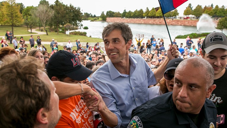 Rep. Beto O'Rourke, Democratic candidate for the U.S. Senate, greets supporters at a rally.