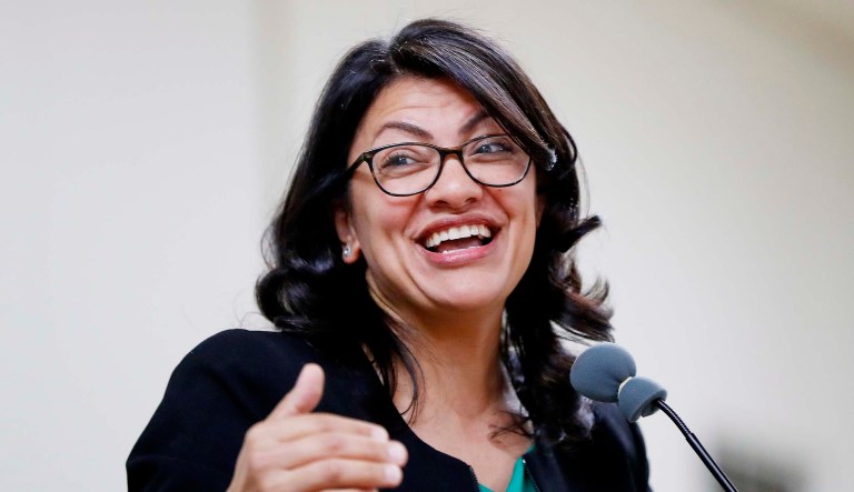 Rashida Tlaib speaks at an event.