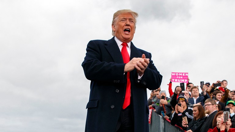 President Trump arrives to speak at a campaign rally at Huntington Tri-State Airport.