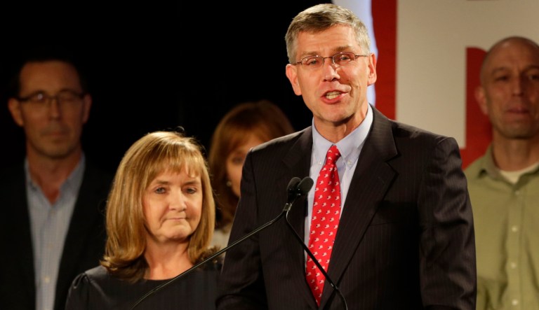 U.S. Rep. Erik Paulsen, running in Minnesota's 3rd Congressional District race, makes his concession speech at his Republican election night party, Tuesday, Nov. 6, 2018, in Bloomington, Minn.