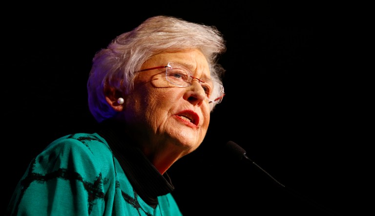 Republican Gov. Kay Ivey speaks to supporters.