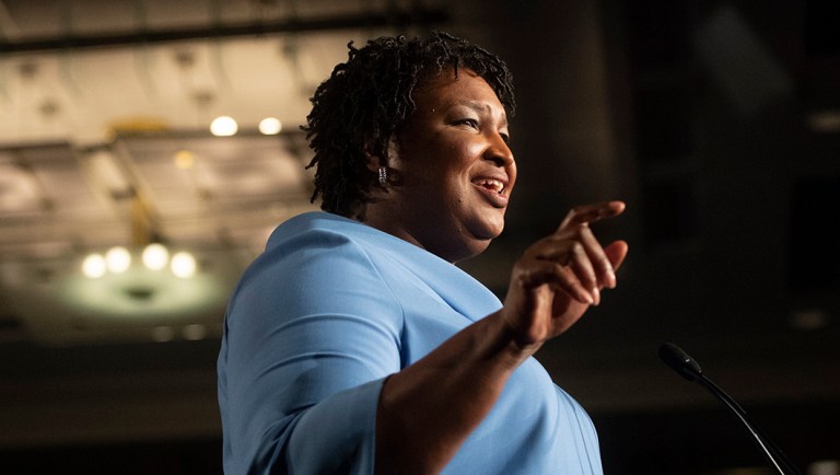 Georgia Democratic gubernatorial candidate Stacey Abrams addresses supporters during an election night watch party, Tuesday, Nov. 6, 2018, in Atlanta. Abrams spoke about expecting a runoff with Republican opponent Brian Kemp. 