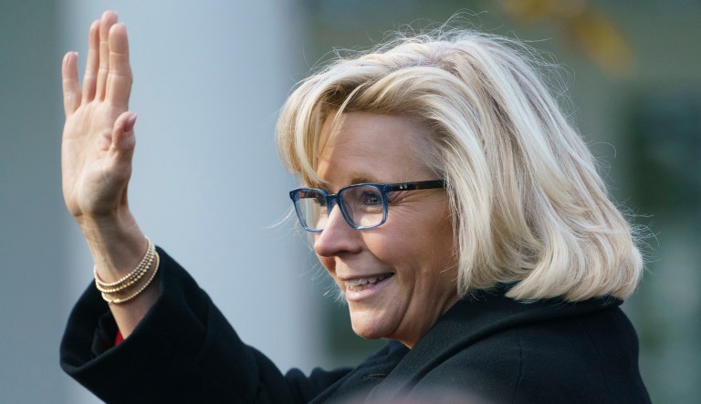 Rep. Liz Cheney, R-Wy., waves during a ceremony to pardon the National Thanksgiving Turkey in the Rose Garden of the White House in Washington, Tuesday, Nov. 20, 2018.