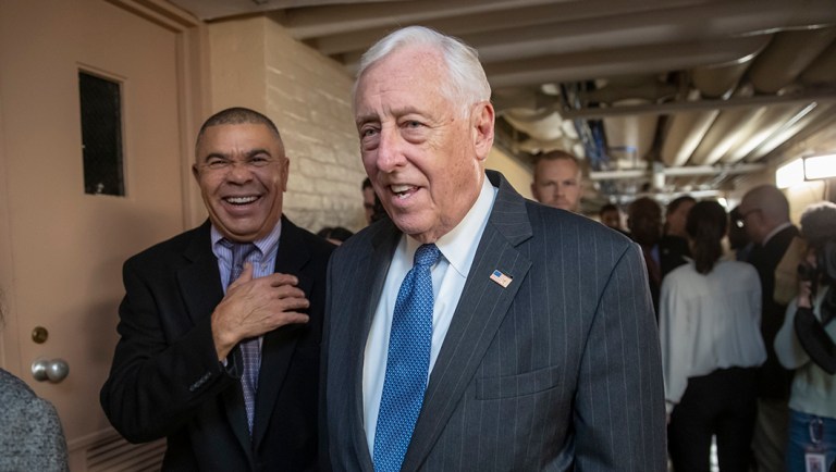 House Minority Whip Steny Hoyer, D-Md. heads to a Democratic Caucus meeting in the basement of the Capitol.