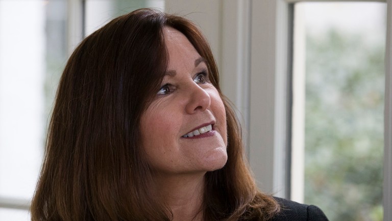 Karen Pence smiles as she gives a tour of the holiday decorations at the Vice President's residence.