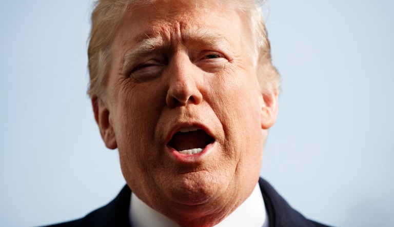 President Trump talks to media before boarding Marine One on the South Lawn of the White House in Washington, Saturday, Dec. 8, 2018, for the short trip to Andrews Air Force Base en route to Philadelphia to attend the Army-Navy Football Game. 