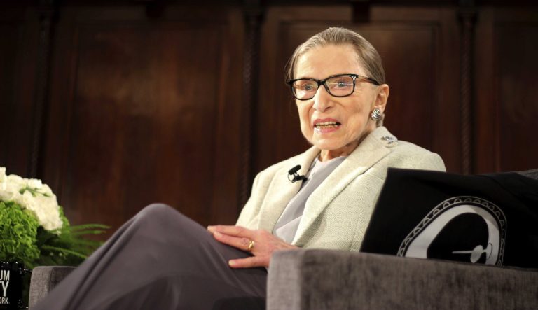 U.S. Supreme Court Justice Ruth Bader Ginsburg sits onstage as the third speaker of the David Berg Distinguished Speakers Series, during an event organized by the Museum of the City of New York with WNET-TV held at the New York Academy of Medicine Saturday, Dec. 15, 2018, in New York. NPR legal correspondent Nina Totenberg led a question-and-answer session about Ginsburg's quarter century on the Supreme Court, and about her life.