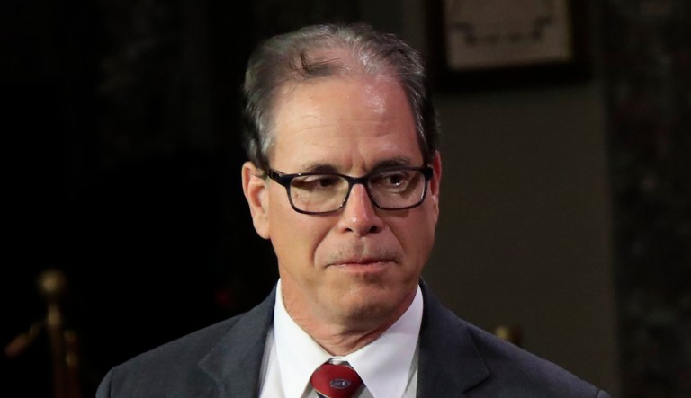 Sen. Mike Braun, R-Ind., attends an event in the Old Senate Chamber on Capitol Hill in Washington. 