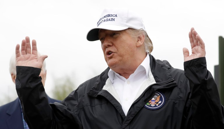 President Trump speaks as he tours the U.S. border with Mexico at the Rio Grande on the southern border in McAllen, Texas.
