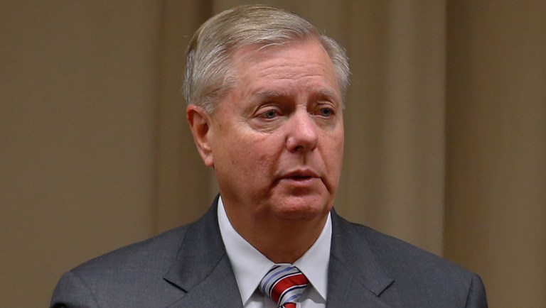 Sen. Lindsey Graham gives a press conference.