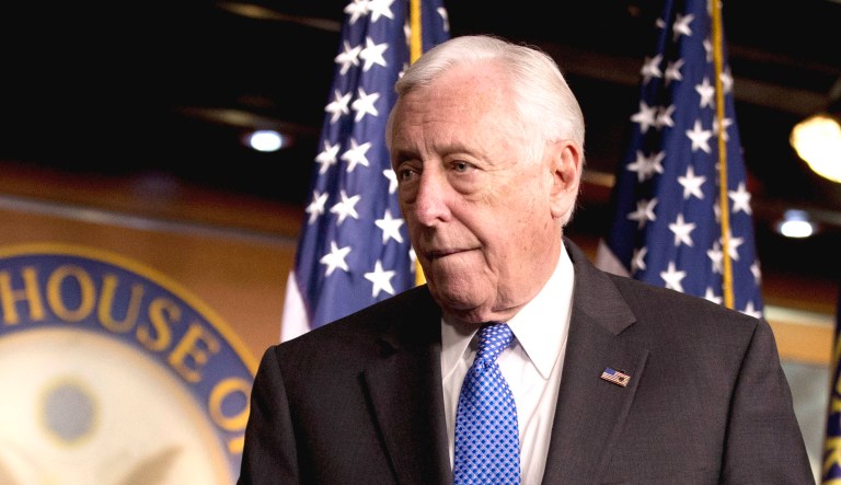 House Majority Leader Steny Hoyer departs a news conference.